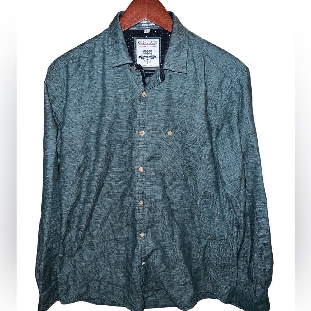 Killer Jeans‎ green long sleeved button front casual shirt men's size large